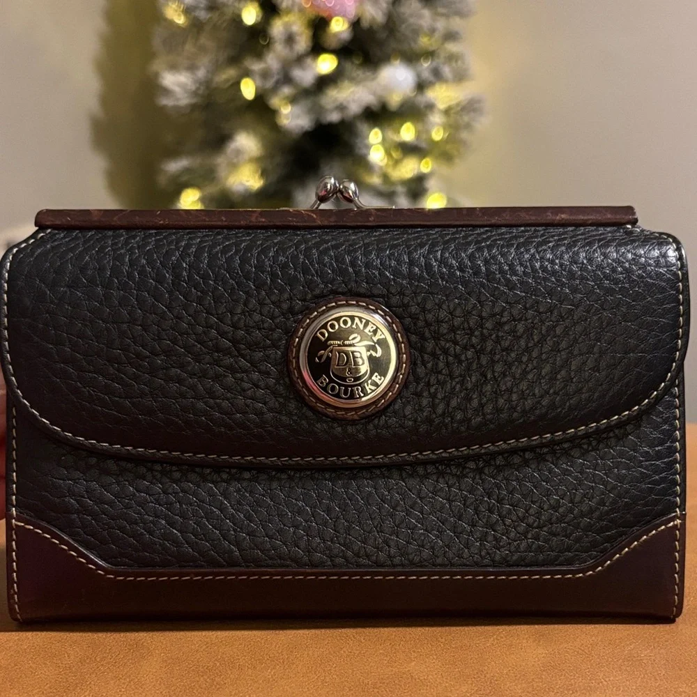 Dooney & Bourke Black Leather Wallet with Gold Accent